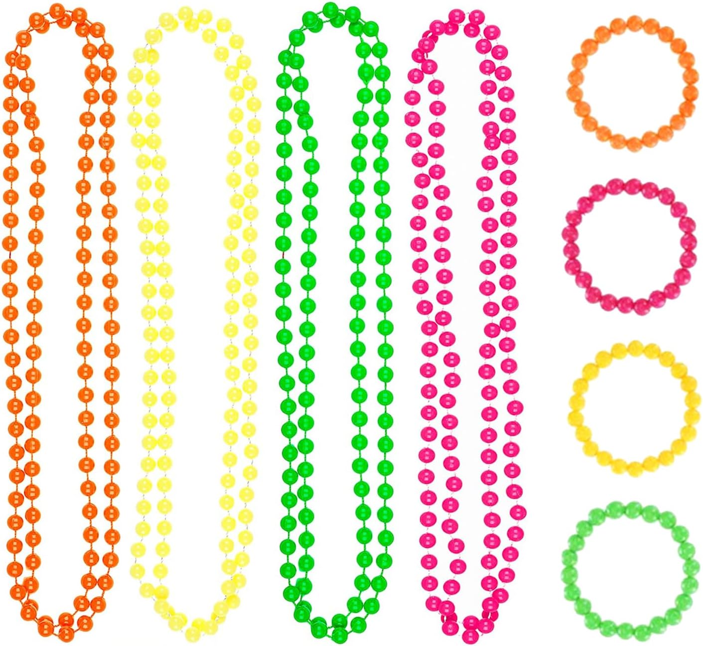 8Pcs 80s Neno Beaded Necklace Bracelet Sets Colorful Plastic Beads Jewelry Retro Party Costume Props Accessories