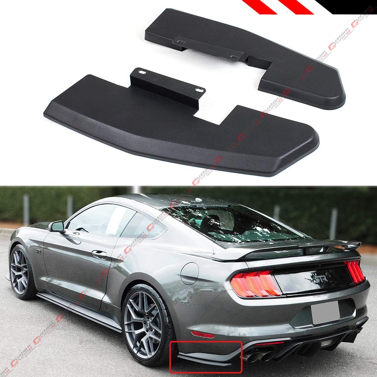 Matt Black Rear Bumper Corner Valance Side Spat Quarter Splitter- 2 Pieces Compatible With 2015-2021 Ford Mustang GT Ecoboost