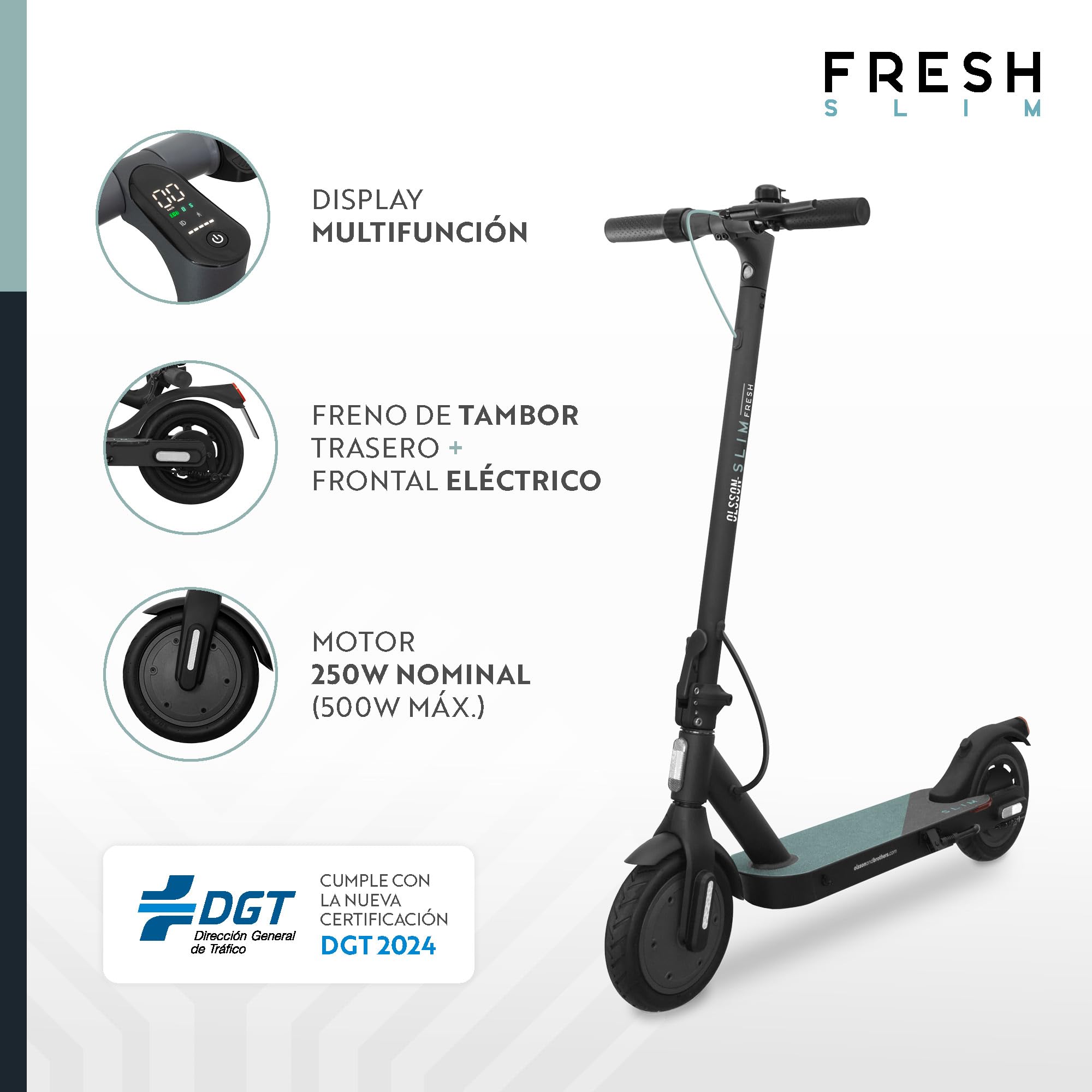 OLSSON Patinete Eléctrico Adulto Homologado DGT – Motor 350W/500W, Batería 36V con Regeneración al Frenar, Autonomía de 18 a 38km, Plegable, App Smartphone y Control de Crucero