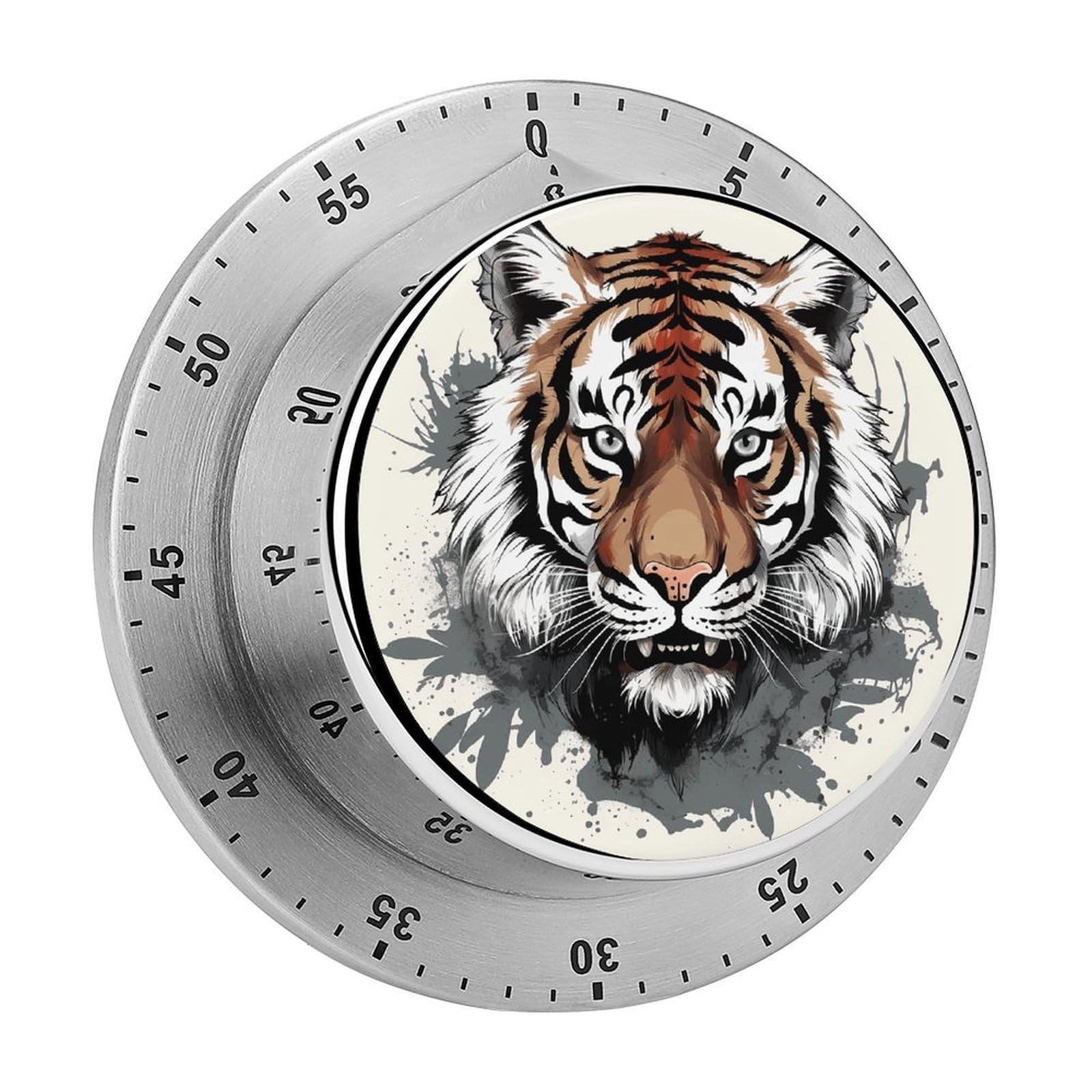 Black and White Doodle Tiger Kitchen Timer Chef Cooking Timers Clock with Loud Alarm Exquisite Stainless Steel Mechanical