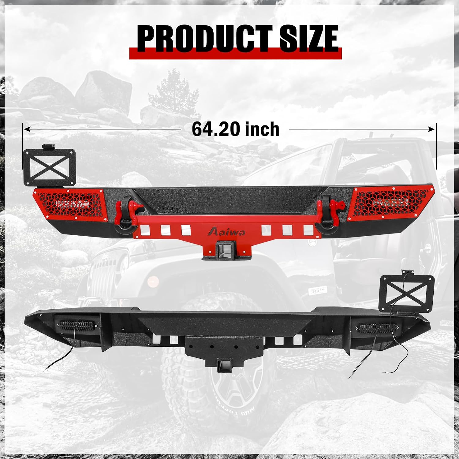 Wrangler JL Front + Rear Bumper Combo Fits For 2018-2023 Wrangler JL/JLU, Plate Steel Bumper Cover With Light & D-Rings & Winch Plate & 2" Hitch Receiver,Textured Black