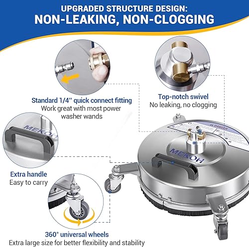 Miniatura 7 de MEKOH Limpiador de Superficies de Lavadora a Presión de 14 Pulgadas 4500PSI, Accesorio de Lavadora Eléctrica con 4 Ruedas de Acero Inoxidable para