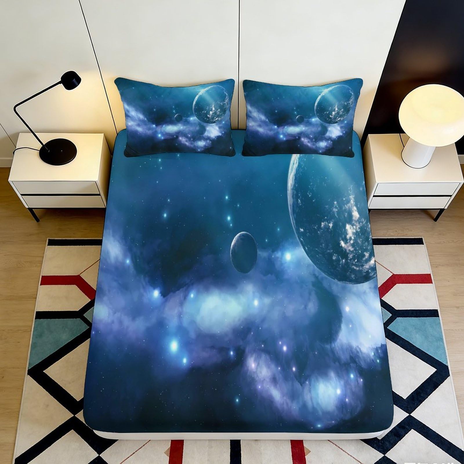 3D Printed Galaxy Starry Sky Fitted Sheet Microfiber Soft Cosmic Nebula Mattress Cover Bedroom Dorm Decor 160x200x25cm