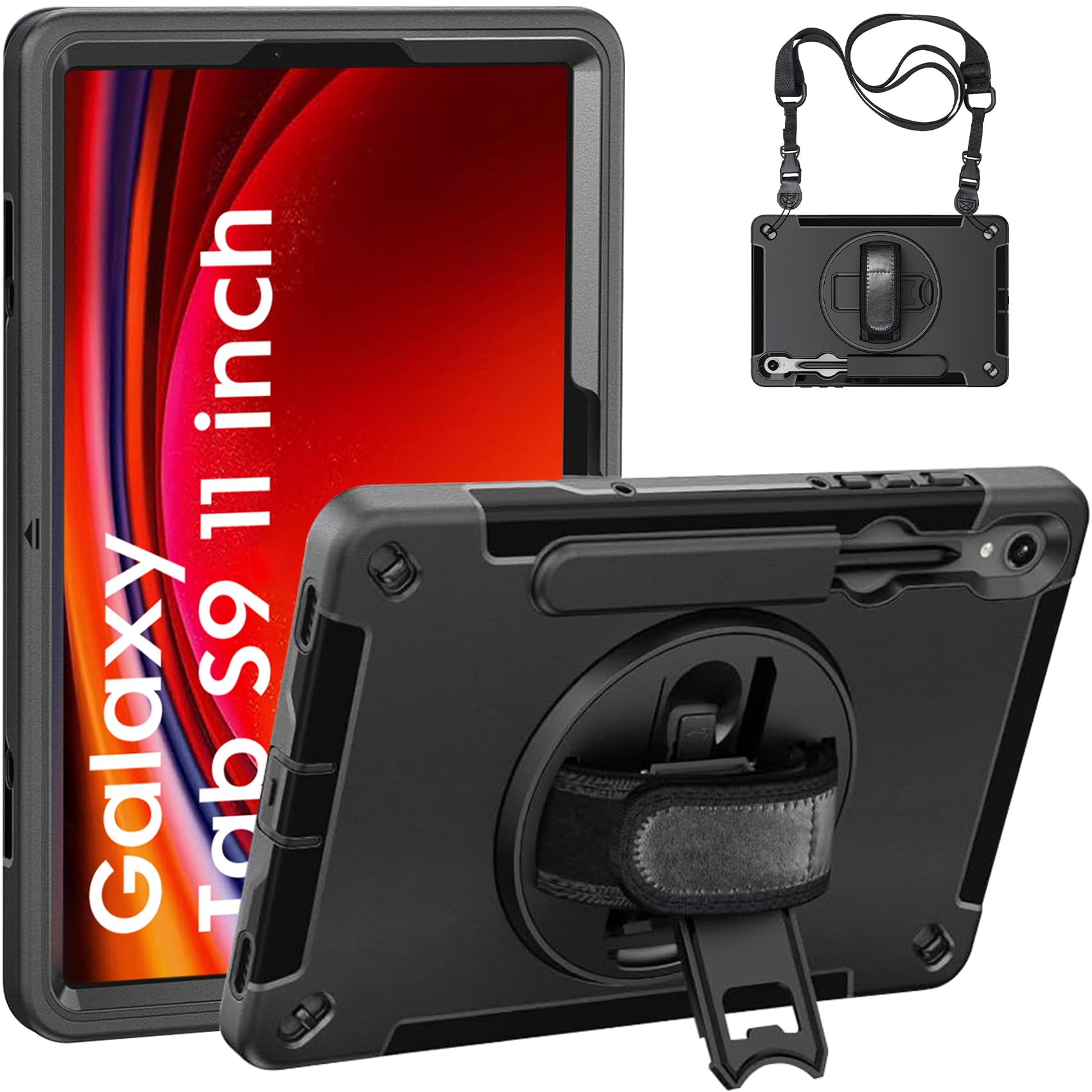 Robustrion Cover for Samsung Tab S9 11 inch, Armor Shockproof Cover with [Shoulder Strap] and [360 Degree Rotating Hand Strap and Stand] for Galaxy Tab S9 11" - Black (B0CP33YG13) Amazon Price History, Amazon Price Tracker