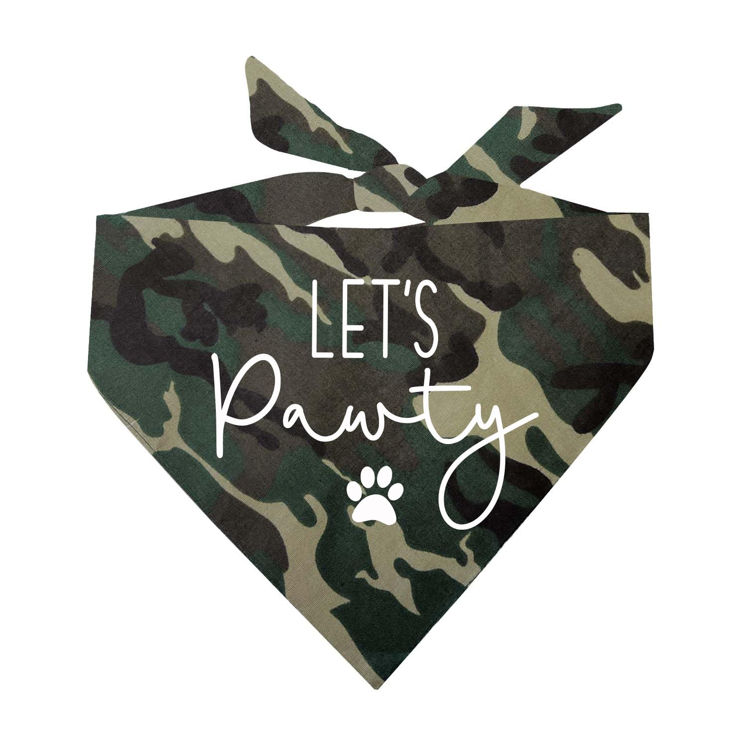 Let's Pawty Birthday Party Dog Bandana | 100% Cotton Triangle | Made in USA | Birthday Pawty | Party Theme | Celebration Supplies | Photoshoot Prop | Girl Boy |Camo, One Size (385)