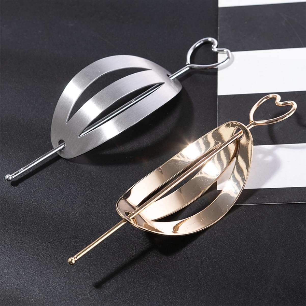 GALPADA 4Pcs Heart Shaped Metal Hair Bun Sticks Elegant Hair Accessories for Durable and Smooth Edges for Effortless Styling Bun Holder for Women