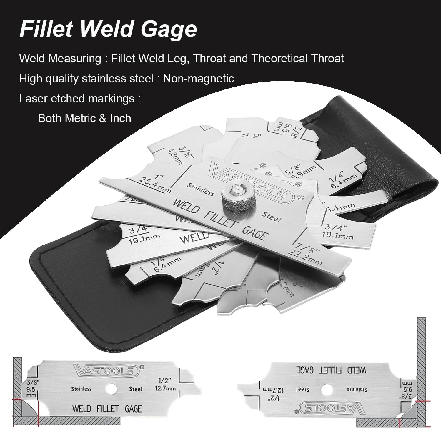 VASTOOLS Welding Accessories,25pc,Chipping Hammer,Leather Gloves,Soapstone Holder,Welding Magnet,Torch Striker,Wire Brush,Fillet Gage,Welpers Pliers,Adjustable Wrench,Half Round File