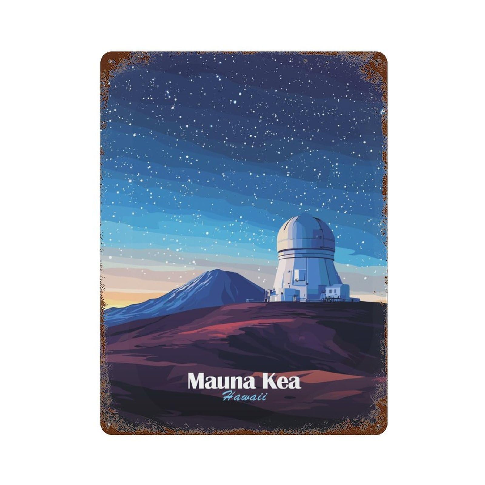 Mauna Kea Observatory Vintage Wall Sign 15.7"x11.8", Rust Effect Metal Decor for Bistro, Counter And Cafe Decor