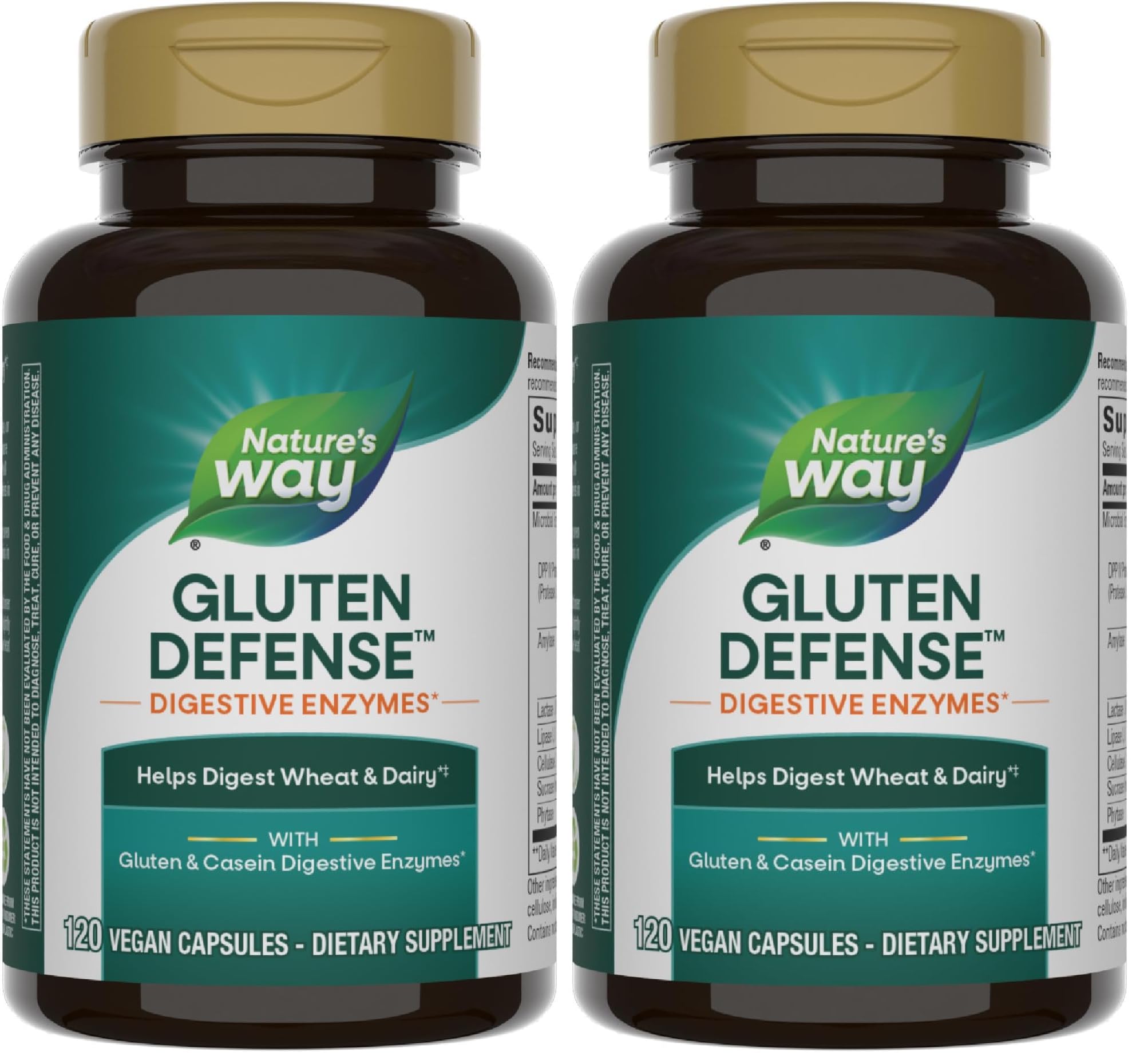 Nature's Way Gluten Defense Digestive Enzymes*, Helps Digest Wheat & Dairy(1), Gluten & Casein Digestive Enzymes*, 120 Vegan Capsules (Packaging May Vary) (Pack of 2) 120 Count (Pack of 2)