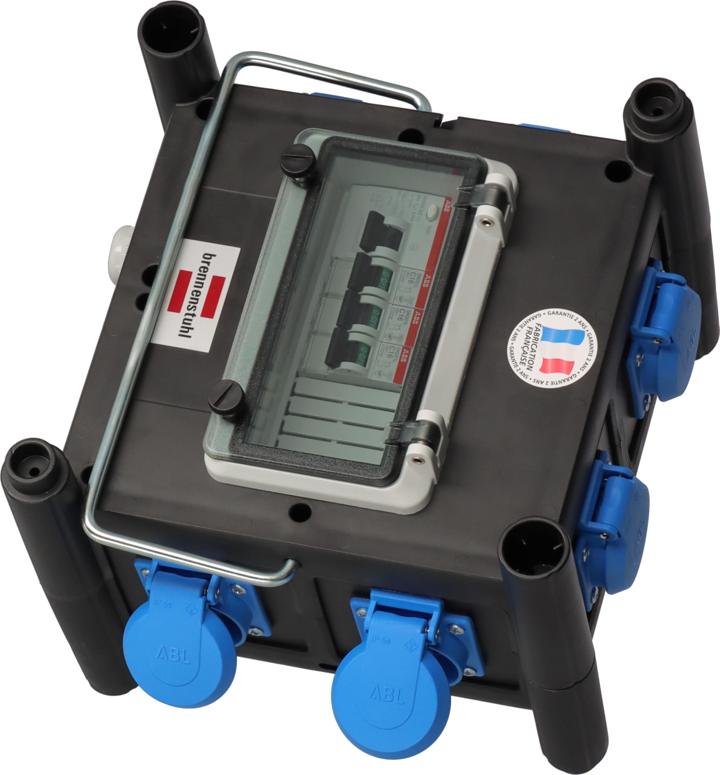 Brennenstuhl Coffret de chantier BD 6M/16, avec 6 prises à clapet et 5m de câble (IP44), Fabrication Française