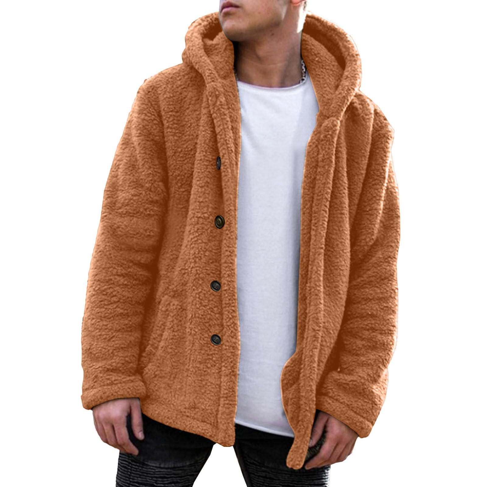 Mens Fluffy Fuzzy Jacket Plush Fleece Casual Winter Fall Button Up Cardigan Coat Soft Sherpa Outerwear M-3XL