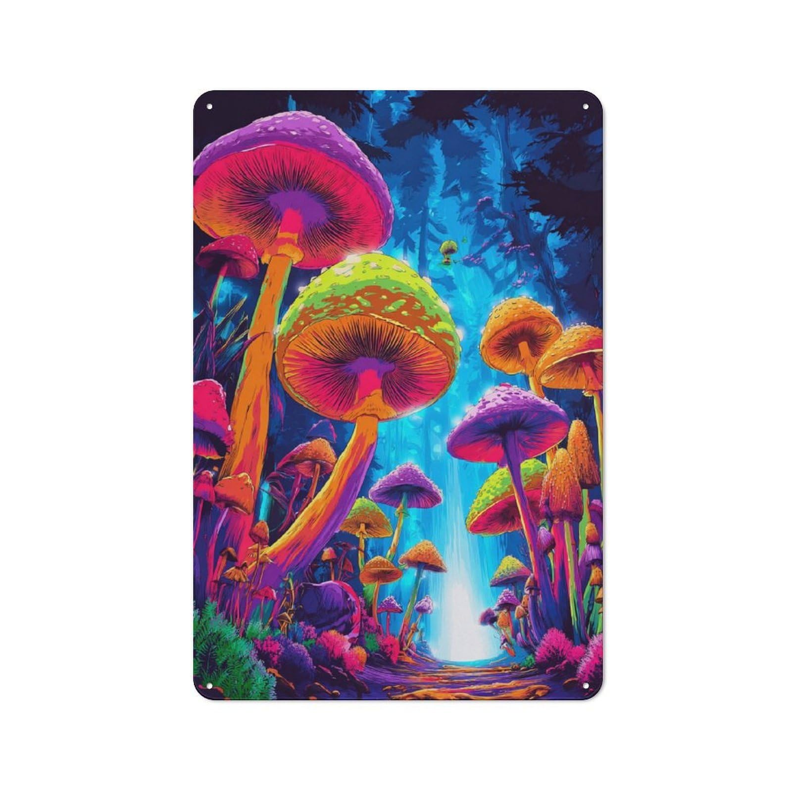Junmoney Enchanted Forest Mushrooms -1 Metal Wall Art Sign With Design 30X20cm, Vintage Vintage Wall Decor For Living Room, Hallway, Kitchen Or Cafe