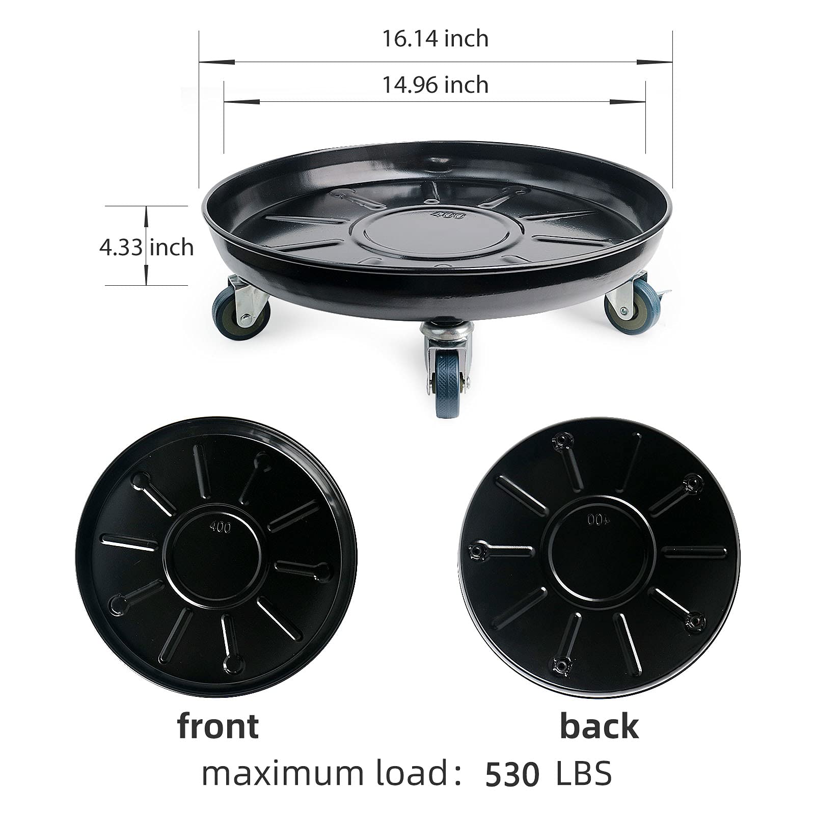 Choclaif Plant Caddy with Wheels,3 Pack Black Heavy Duty Plant Stand with Universal Wheels,Round Pot Trolley for Indoor Outdoor (16.14)