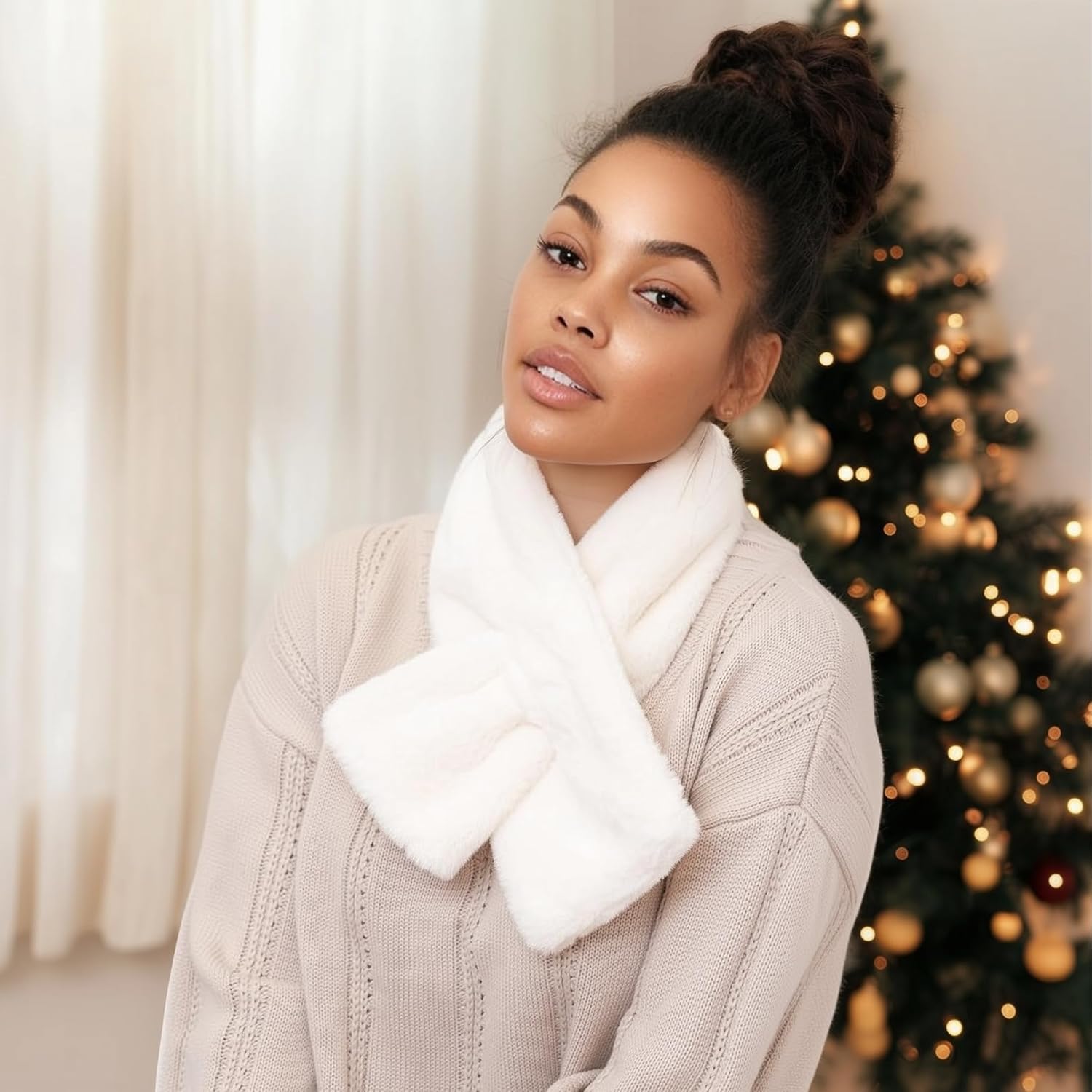 Womens Fur Collar Scarf Leopard Print Faux Fur Scarves for Women, Neck Shrug for Spring Fall Winter - Image 4