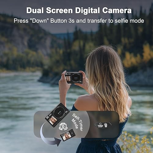 Miniatura 3 de Cámara digital 5K 80MP con zoom digital y flash de 18X, cámara de video de doble pantalla para YouTube con tarjeta TF de 32 GB y 2 baterías, cámara