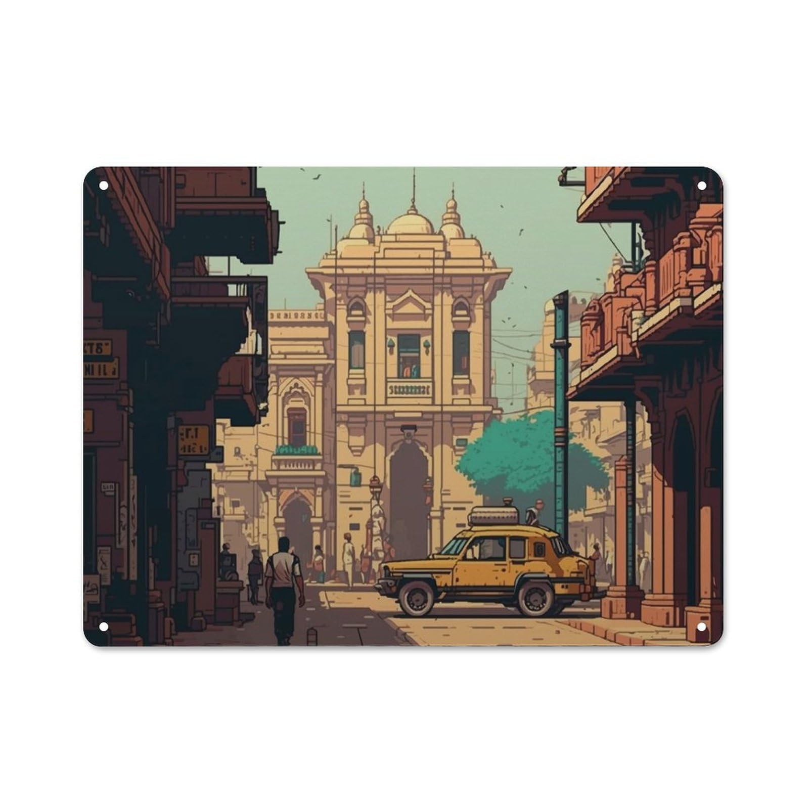 Junmoney Style-3 New Delhi 02 Pixel Art Classic Metal Wall Decor 30X40cm, Metal Wall Plaque For Hobby Room, Office, Lounge Or Living Room