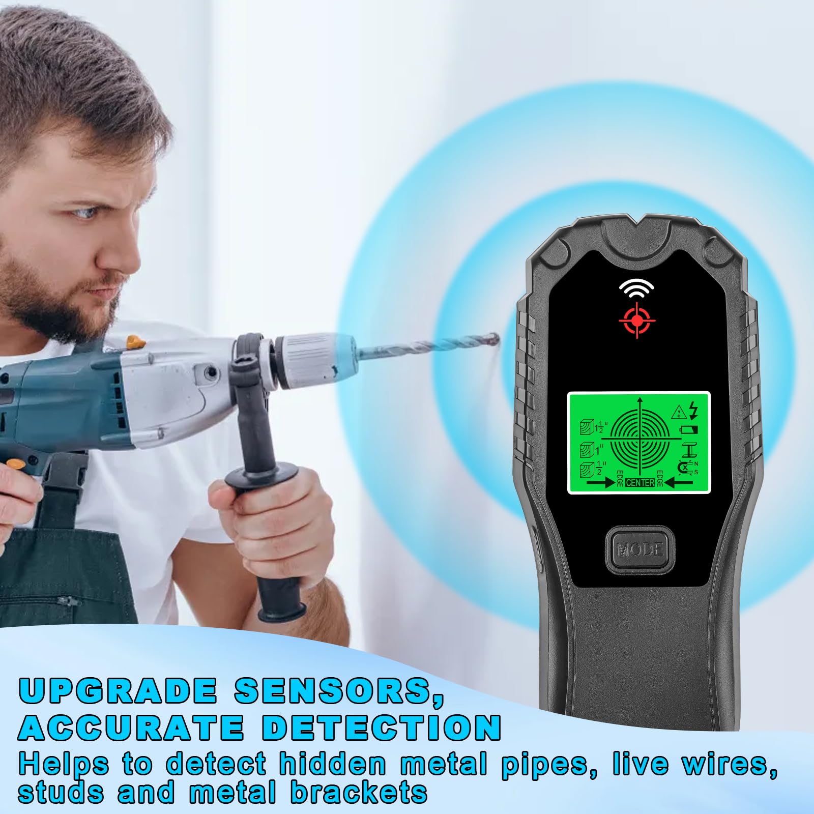 Rilevatore Tubi e Cavi Elettrici, Rilevatore Metalli Muro, Scanner da Parete, Rilevatore Cavi Elettrici e Tubi Nel Muro con Display LCD e Indicazione Vocale per Tensione AC, Metallo, Legno