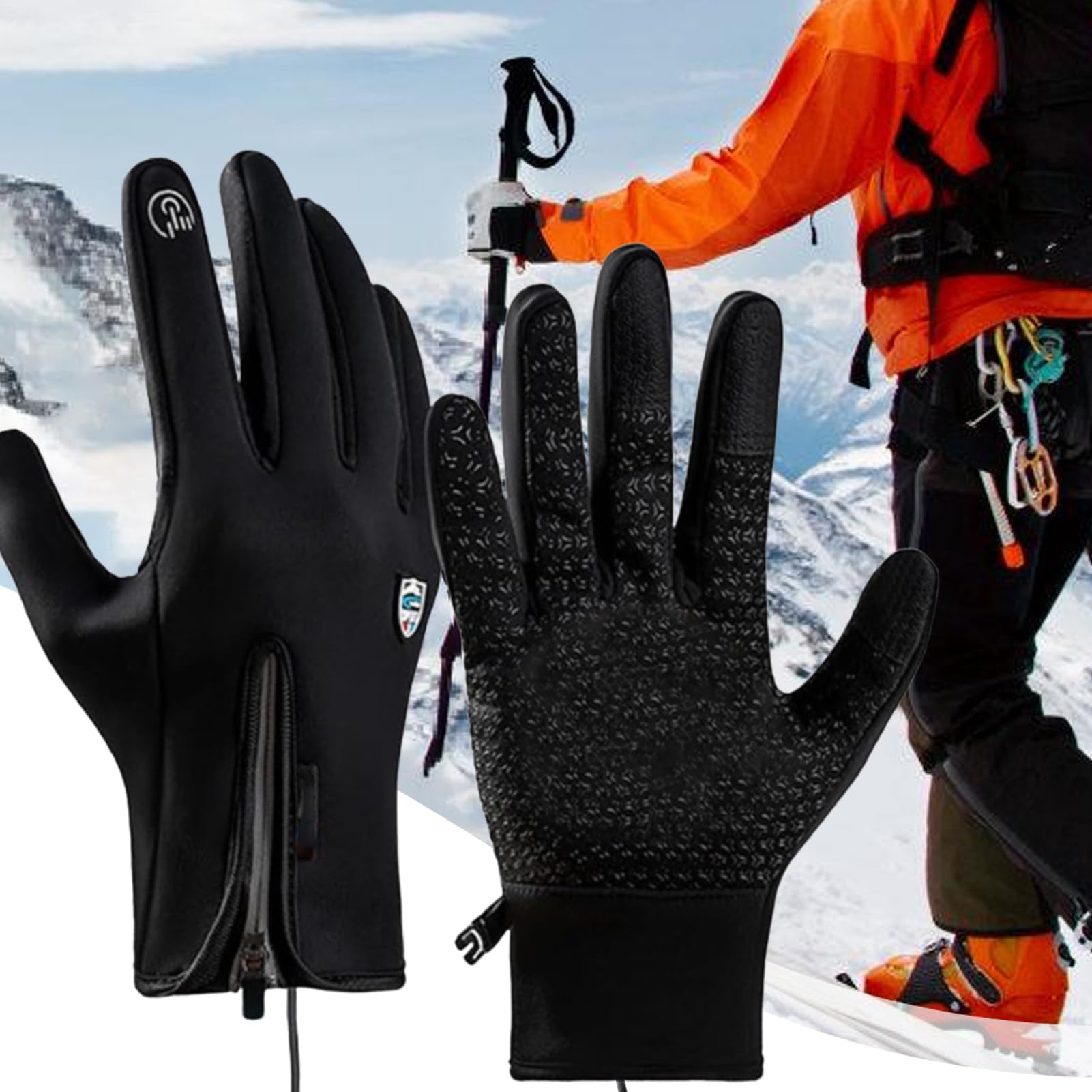 Moufles de ski chauffantes d'hiver – Gants de ski chauffants avec chargement USB, moufles imperméables pour amateurs de plein air par temps froid – Pour la conduite, la randonnée