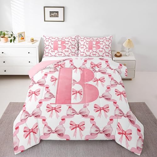 jejeloiu Cute Bowknot Kids Comforter Set Queen Size for Kids Boys