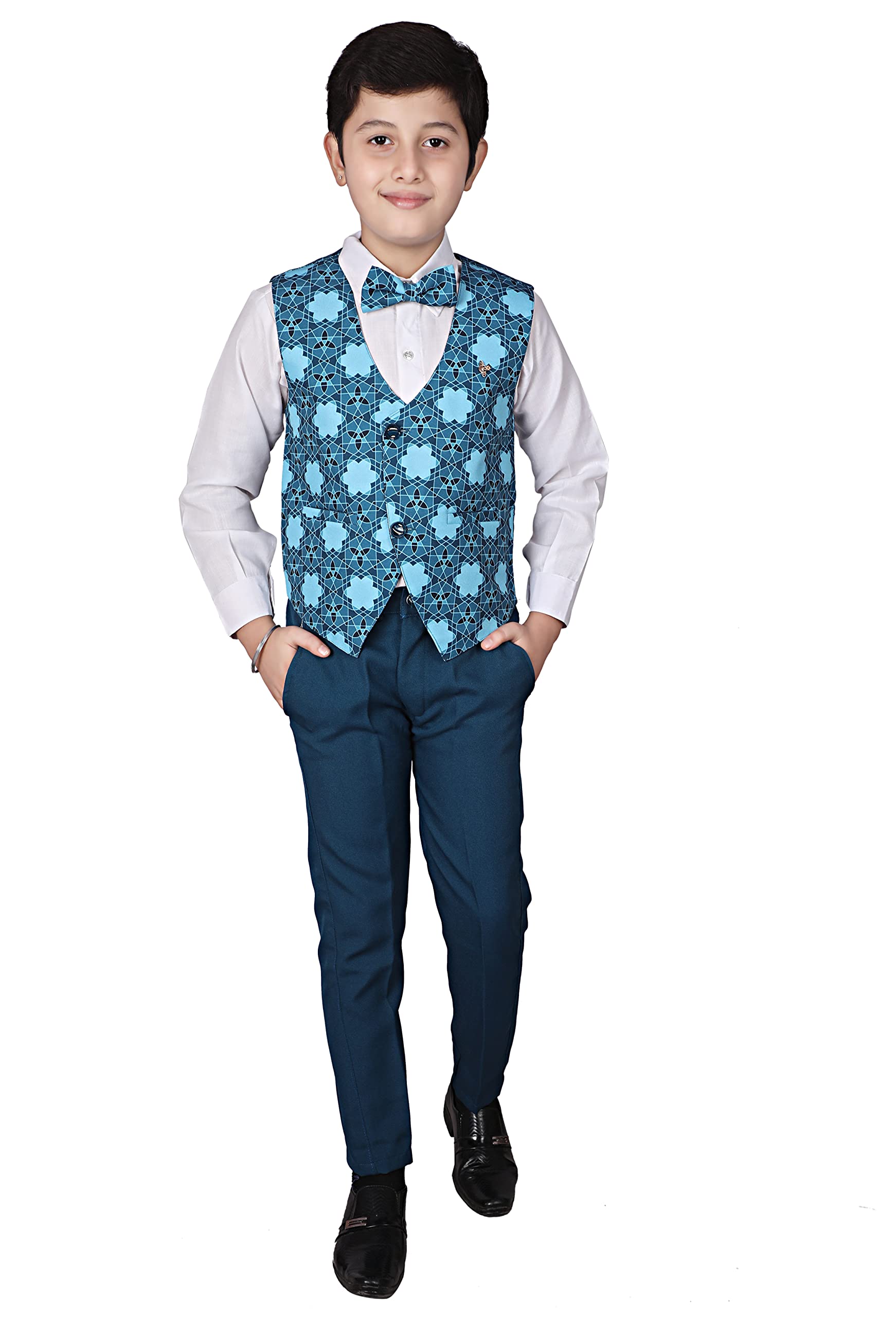 Pro-Ethic Style Developer Kids Suit Set for Boy's, Waistcoat, Tie, Full Sleeve Shirt and Pant (Set of 3), (Blue)
