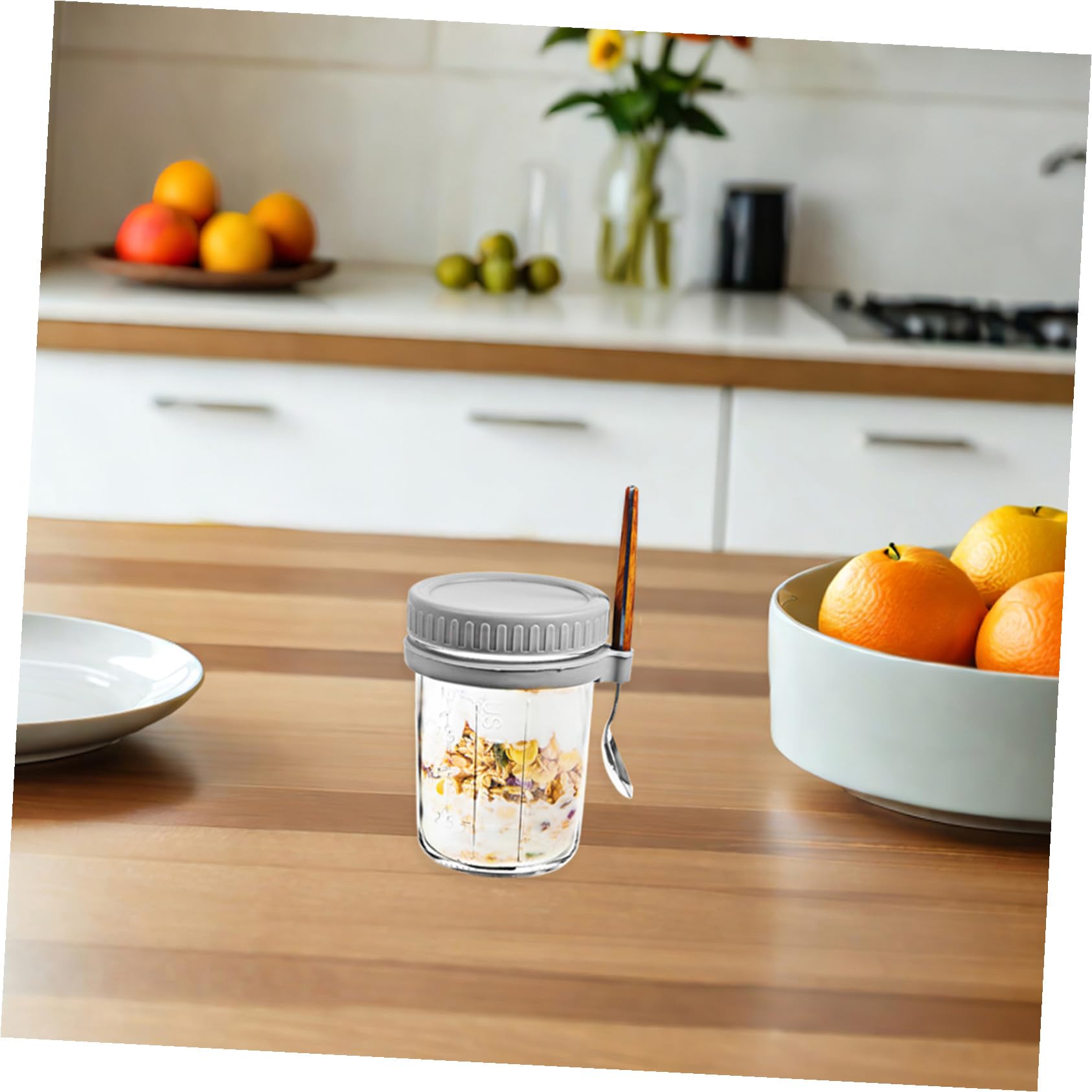 Ipetboom 4 Pièces Bocaux Verre pour Overnight Oats Lot de Pots Hermétiques avec Cuillères Réutilisables pour Yaourt Salades et Stockage Alimentaire Contenants Étanches pour Préparation de