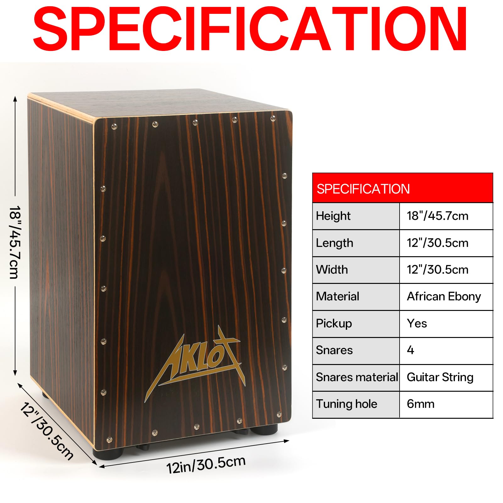 Amazon.com: AKLOT Electric Cajon,Ebony African Blackwood 12 * 12