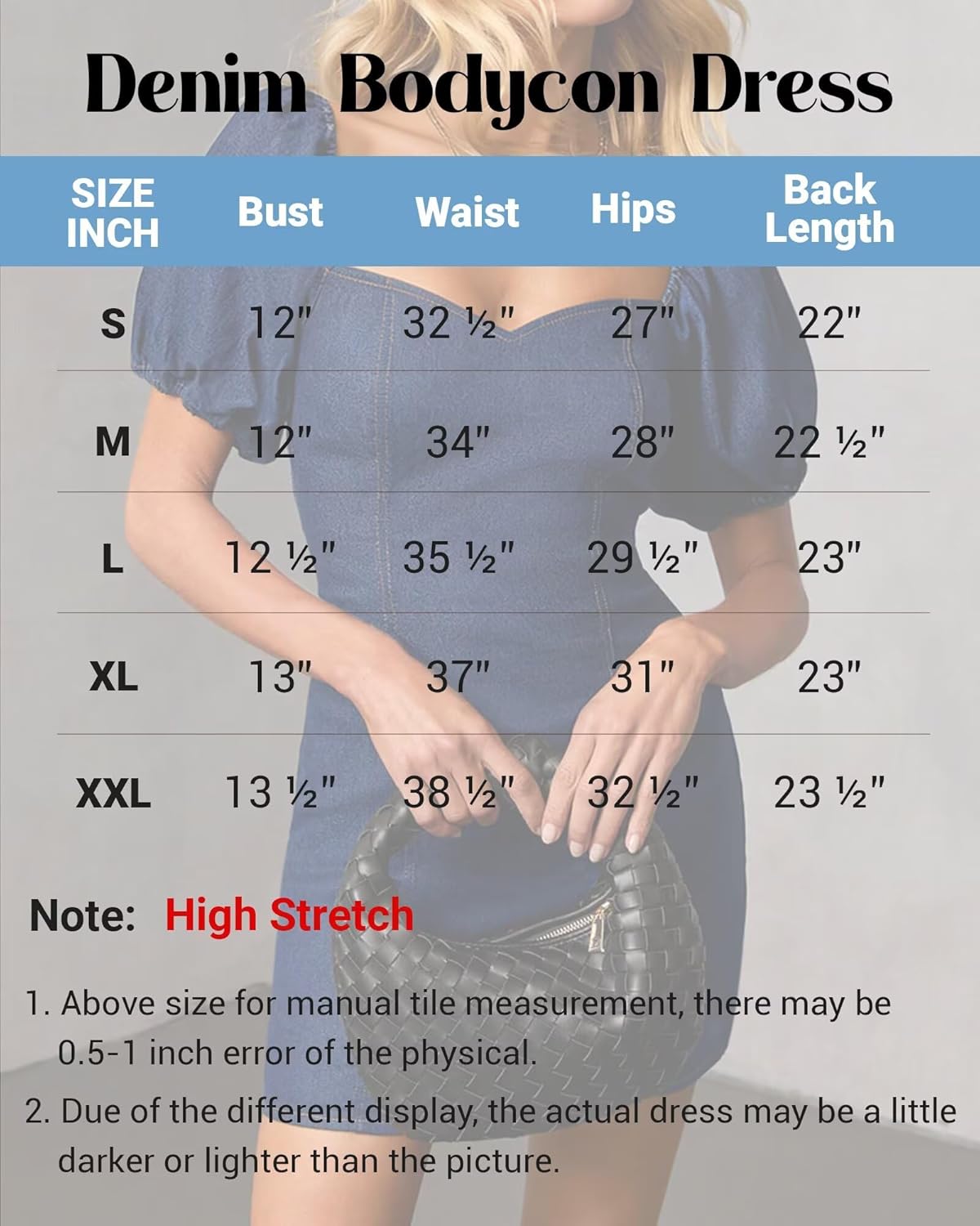 Women's Mini Denim Dress Sexy Bodycon 2026 Summer Adjustable Puff Short Sleeve Jean Dress with Sweetheart Neck