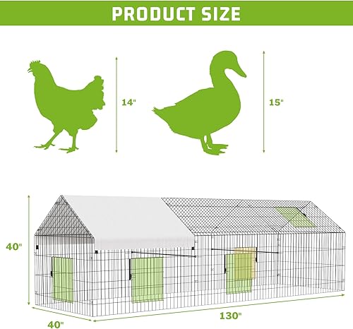 Vista 9 de Gallinero de metal de 86 x 40 x 40 pulgadas con cubierta impermeable, jaula portátil para aves de corral para caminar en gallinero al aire libre