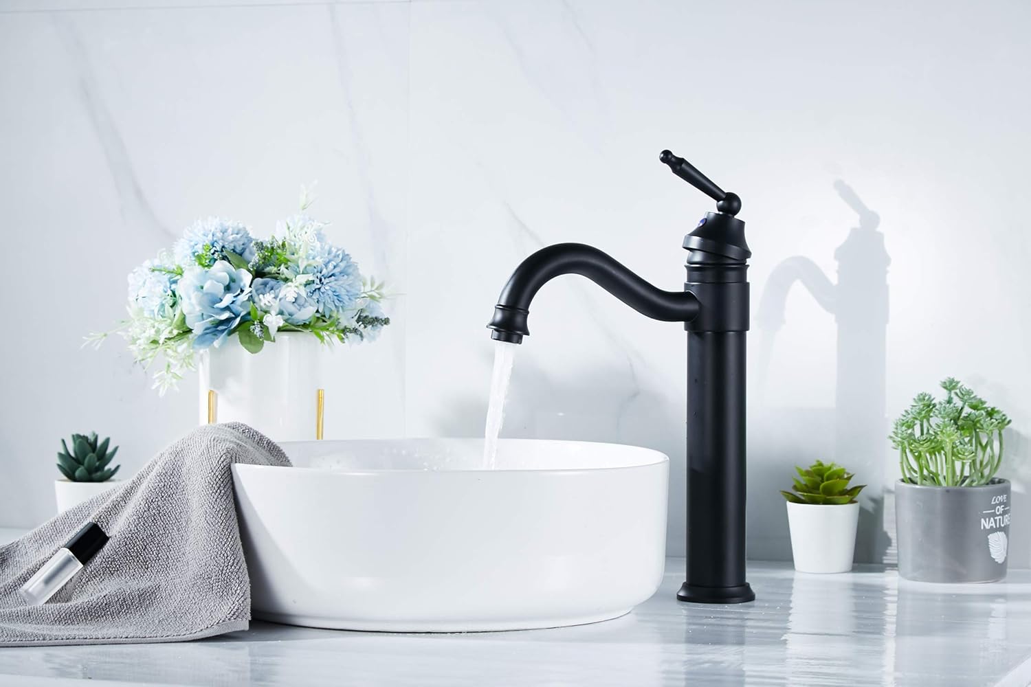 Free Shipping 🛒 Black Bathroom Faucet Farmhouse GGStudy Single Handle One Hole Bathroom Vessel Sink Faucet Tall Body with Pop Up Drain