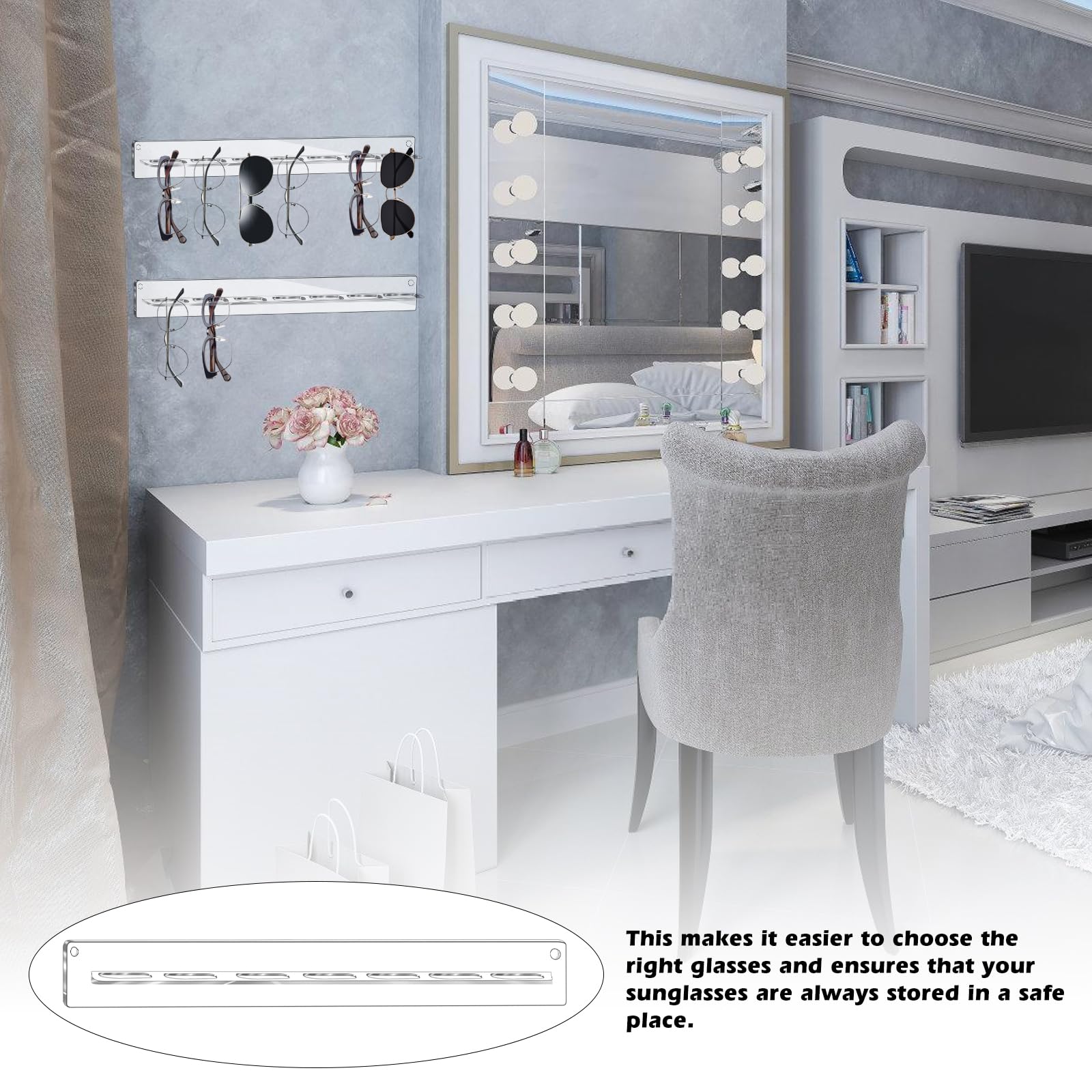 Organizer da Parete per Occhiali da Sole: 3 pezzi Organizer per Occhiali da Sole in Acrilico, Porta Occhiali da Sole da Parete per 7 Paia di Occhiali, Decorazione per La Casa Display Porta