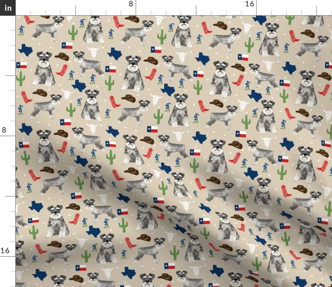 Spoonflower Fabric - Schnauzers Texas Dogs Star State Cactus Cowboy Tan Schnauzer Western Printed on Petal Signature Cotton Fabric by The Yard - Sewing Quilting Apparel Crafts Decor
