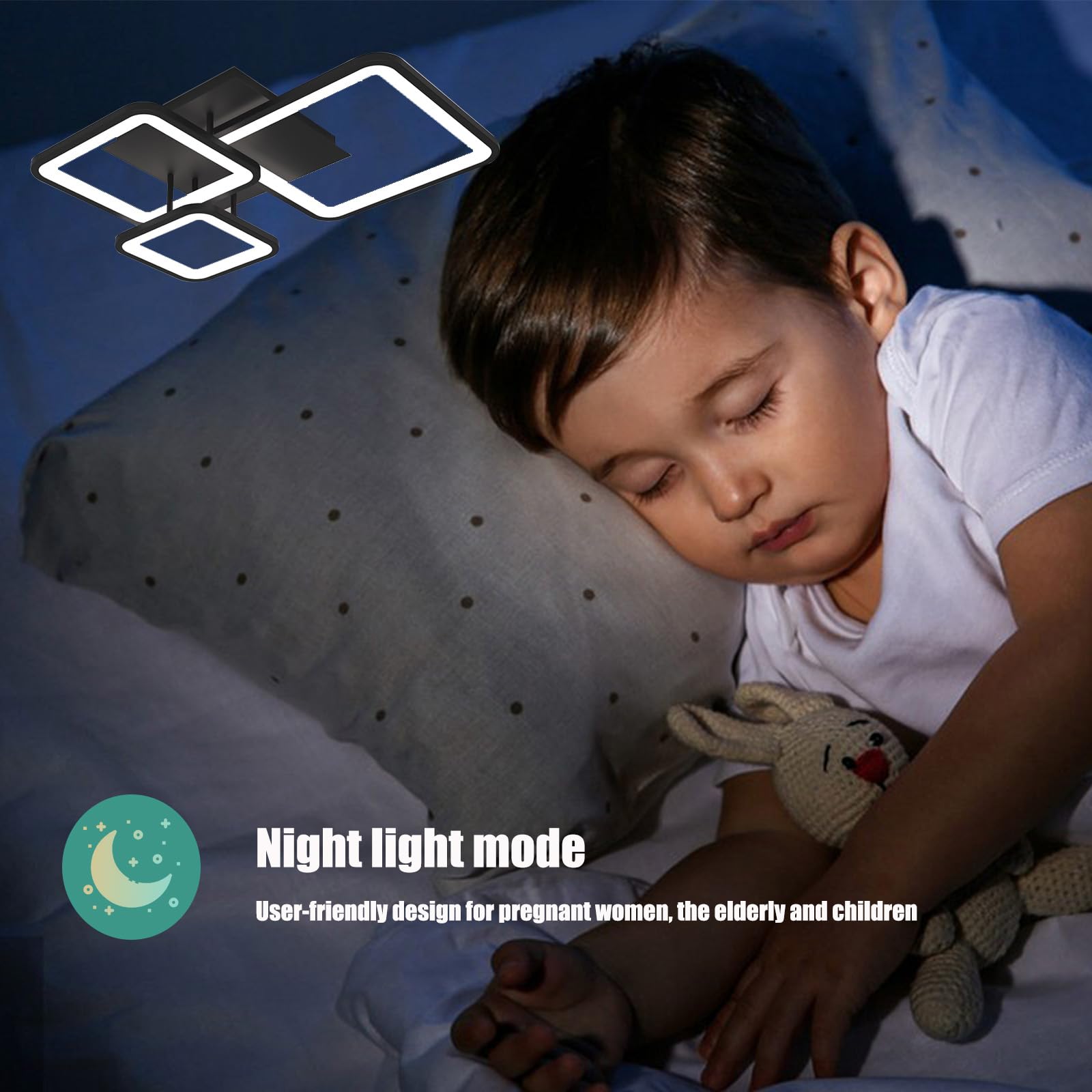 Lámpara de Techo LED empotrada de 48 W, Color Negro, Regulable, 3000-6000 K, Cuadrada, Moderna, de 20 Pulgadas, para Sala de Estar, Dormitorio, 52 cm