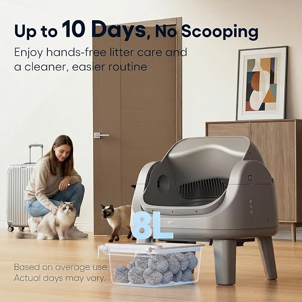 PetPivot Open Top Self Cleaning Cat Litter Box, Automatic Litter Box with 7 Pairs of Safety Sensors, Anti-Pinch Protection and Easy Access Step for Senior Cats, Dark Grey - 4