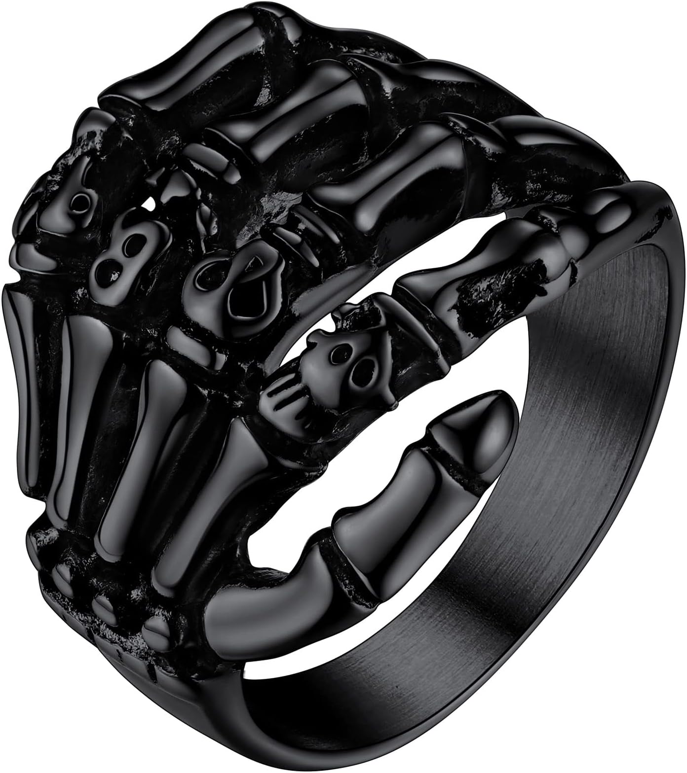 FaithHeartPunk Skull Band Rings for Men Women, Stainless Steel 7mm Skeleton Rings Size 7/8/9/10/11/12/13/14
