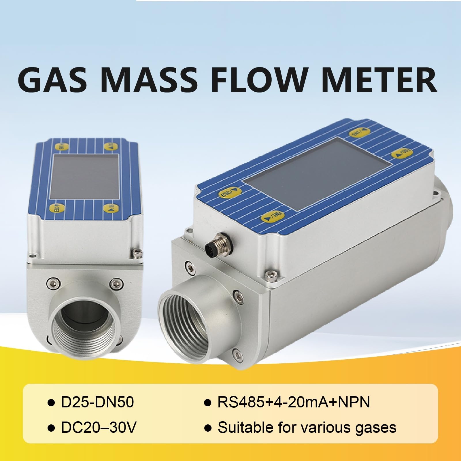 Caudalímetro Ultrasónico Medidor de flujo másico Gas Sensor térmico en línea Digital compacto for uso Industrial Oxyn Hydron helio argón metano propano(DN50)
