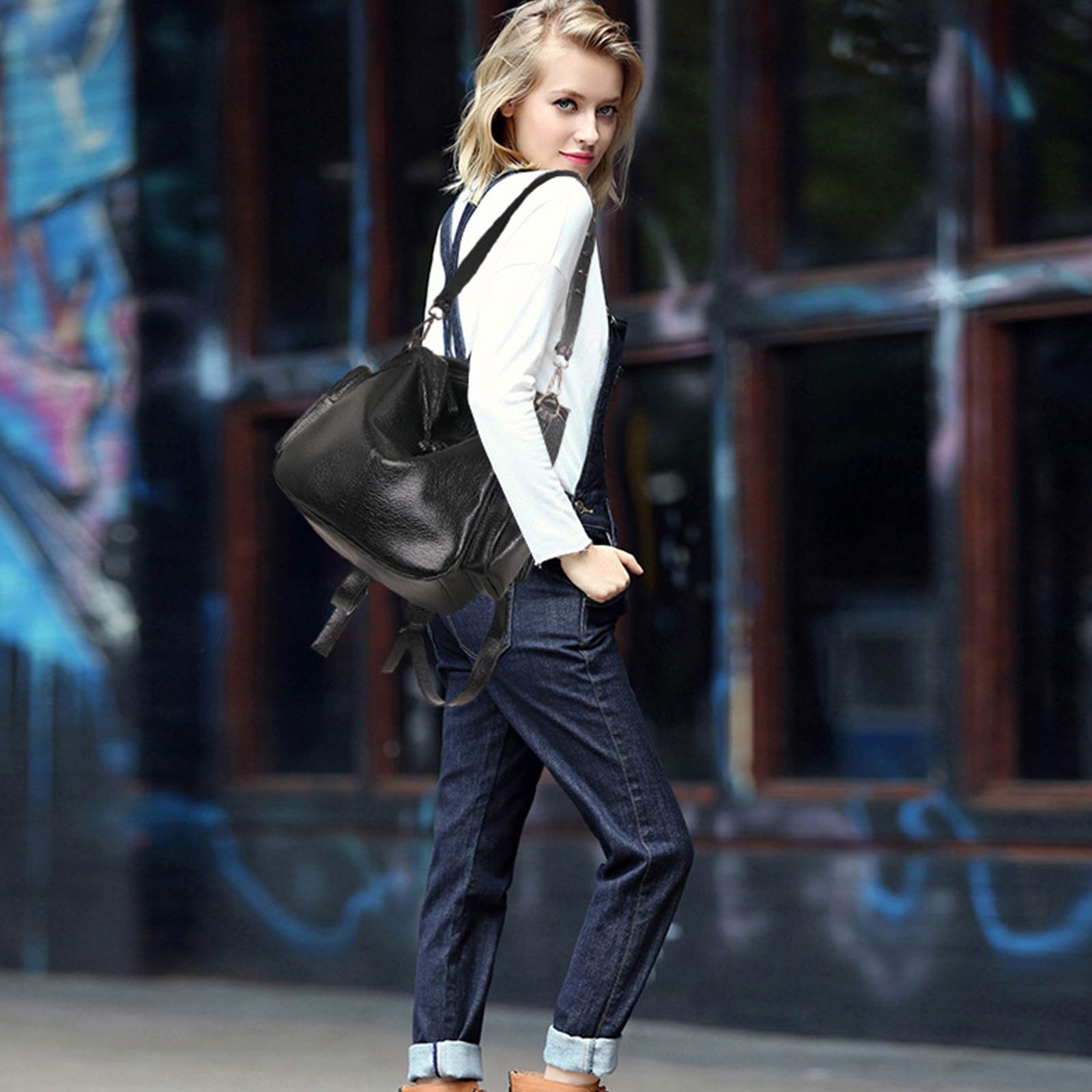 FANDARE Women Backpack Fashion Shoulder Bags Waterproof Daypack Ladies Rucksack Girl School Bag for College Work Party Dating Shopping Leisure Knapsack PU Black