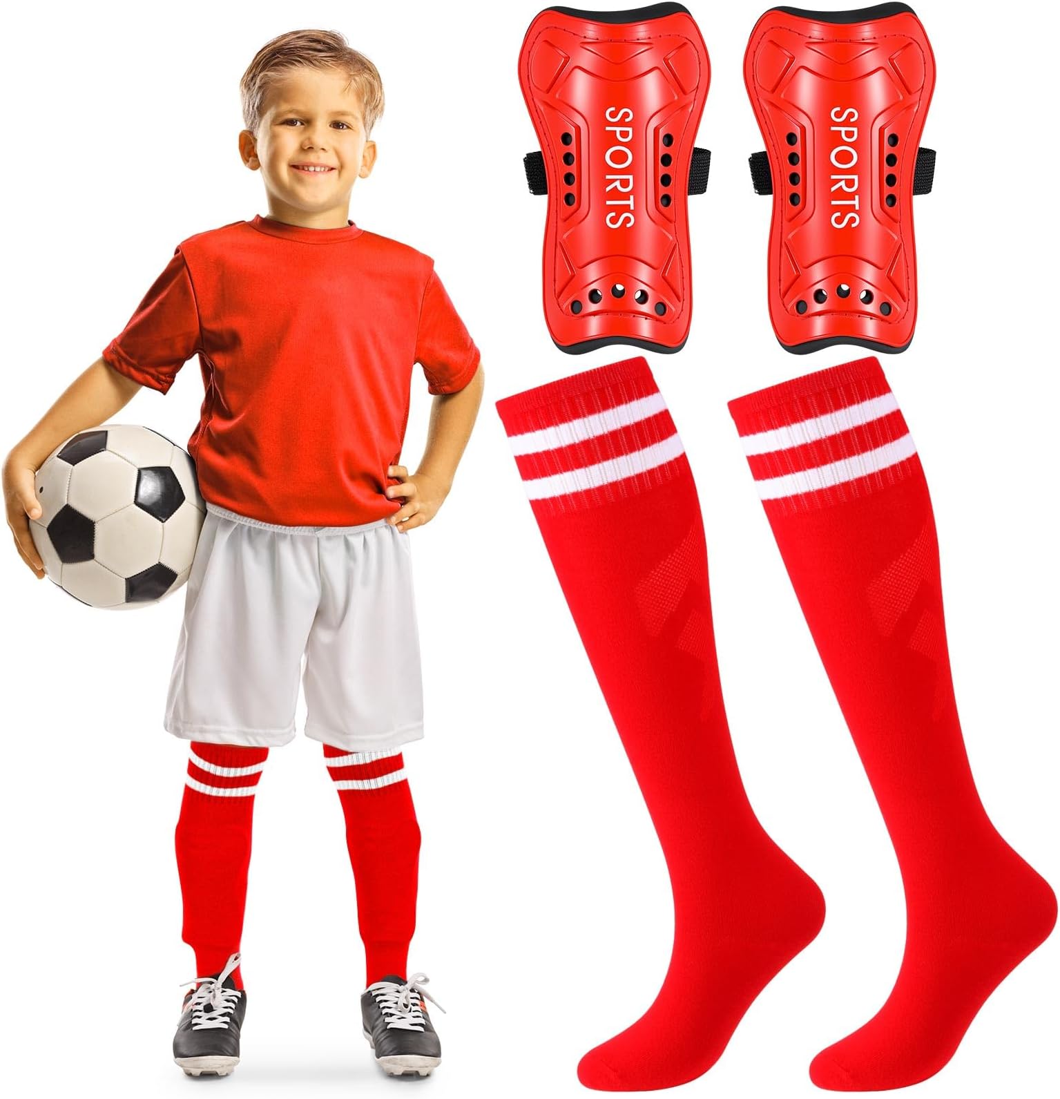 Syhood Soccer Shin Guards and Socks for Toddler Kids Youth, Lightweight Soccer Shin Pads Protective Defender Gear for 3-5, 5-10, 10-15 Years Old Children Teen Boys Girls Sports Game