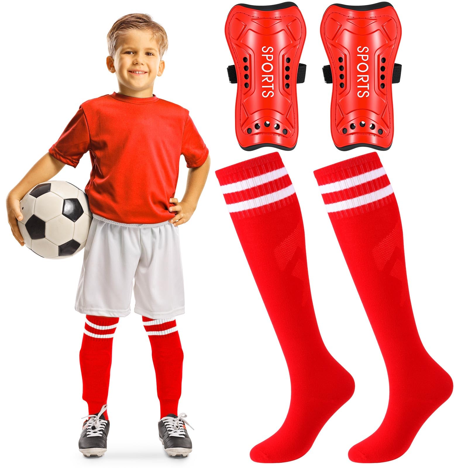 Syhood Soccer Shin Guards and Socks for Toddler Kids Youth, Lightweight Soccer Shin Pads Protective Defender Gear for 3-5, 5-10, 10-15 Years Old