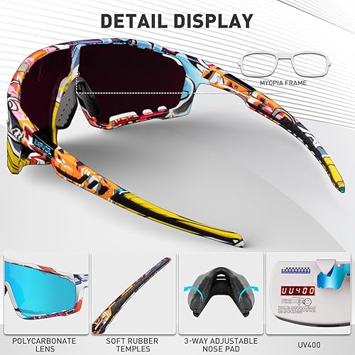 Miniatura 4 de KAPVOE Gafas de ciclismo polarizadas para hombres y mujeres, 3 lentes MTB para montar en bicicleta, gafas deportivas