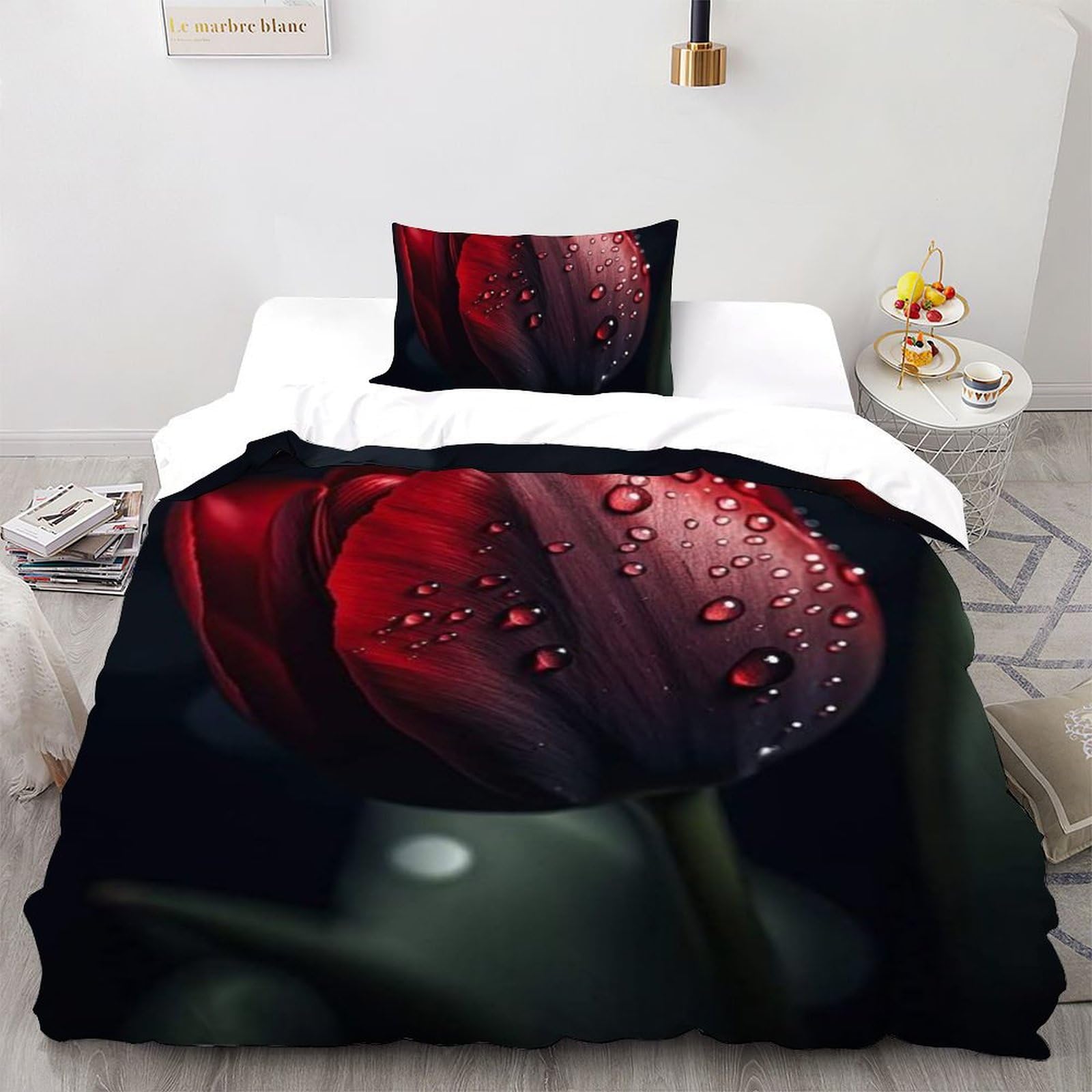Housse de couette single imprimé 3D romantique avec zip microfibre