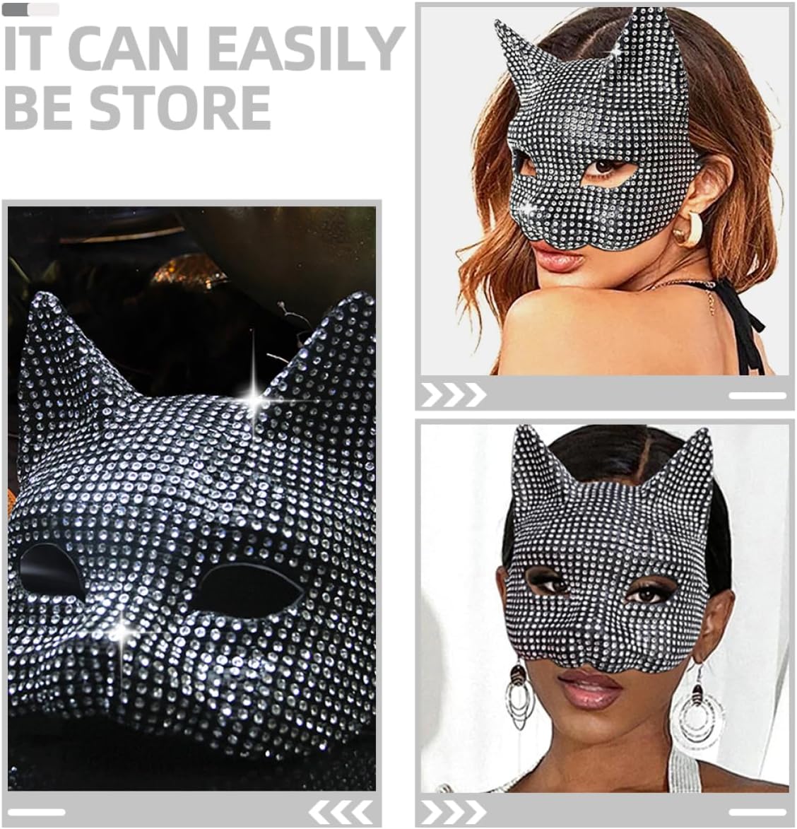 Half-face Rhinestone Cat Mask for Women Decorative Cosplay Accessory for Masquerade Halloween and Dance Parties Comfortable Fit Intricate Design for Fancy Dress Events