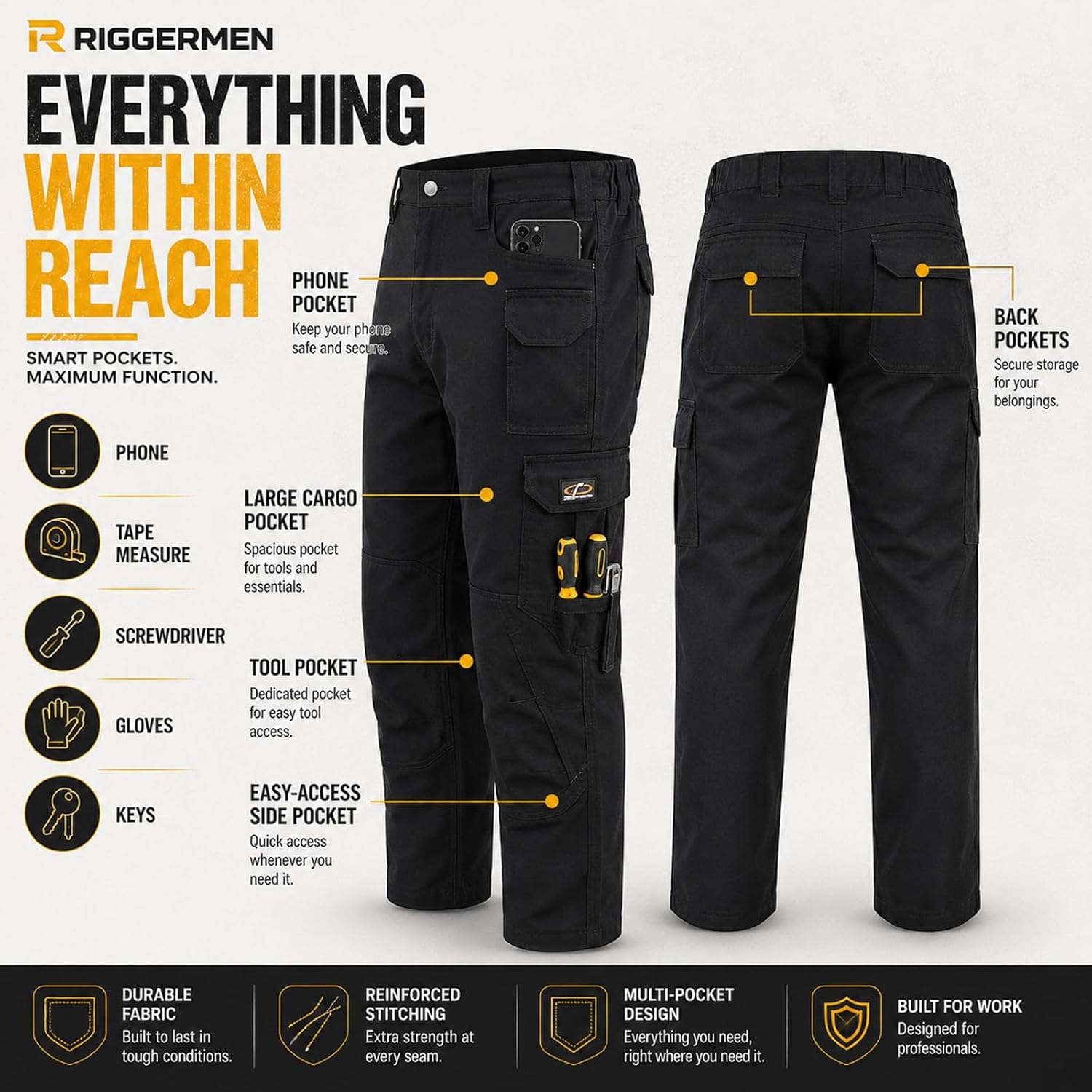 Mens Tactical Pants Elasticated Waist Water Resistant Cargo Pants for Men Work Construction Boot Cut Relaxed Fit