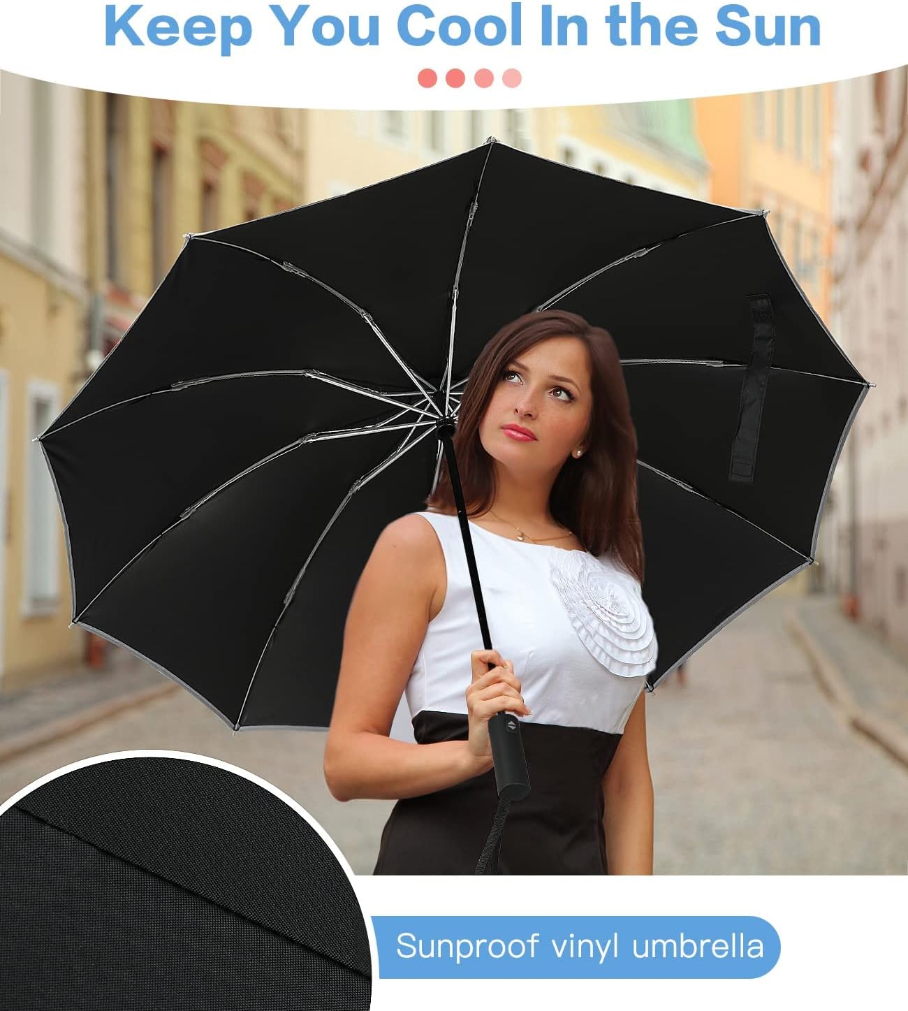 MoKo Travel Umbrella, 10 Ribs Folding Automatic Umbrella, Windproof