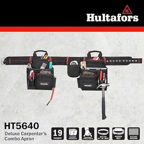 Miniatura 4 de Hultafors Work Gear HT5640 Deluxe - Delantal combinado de carpintero, cinturón de herramientas de poliéster balístico resistente, bolsillos