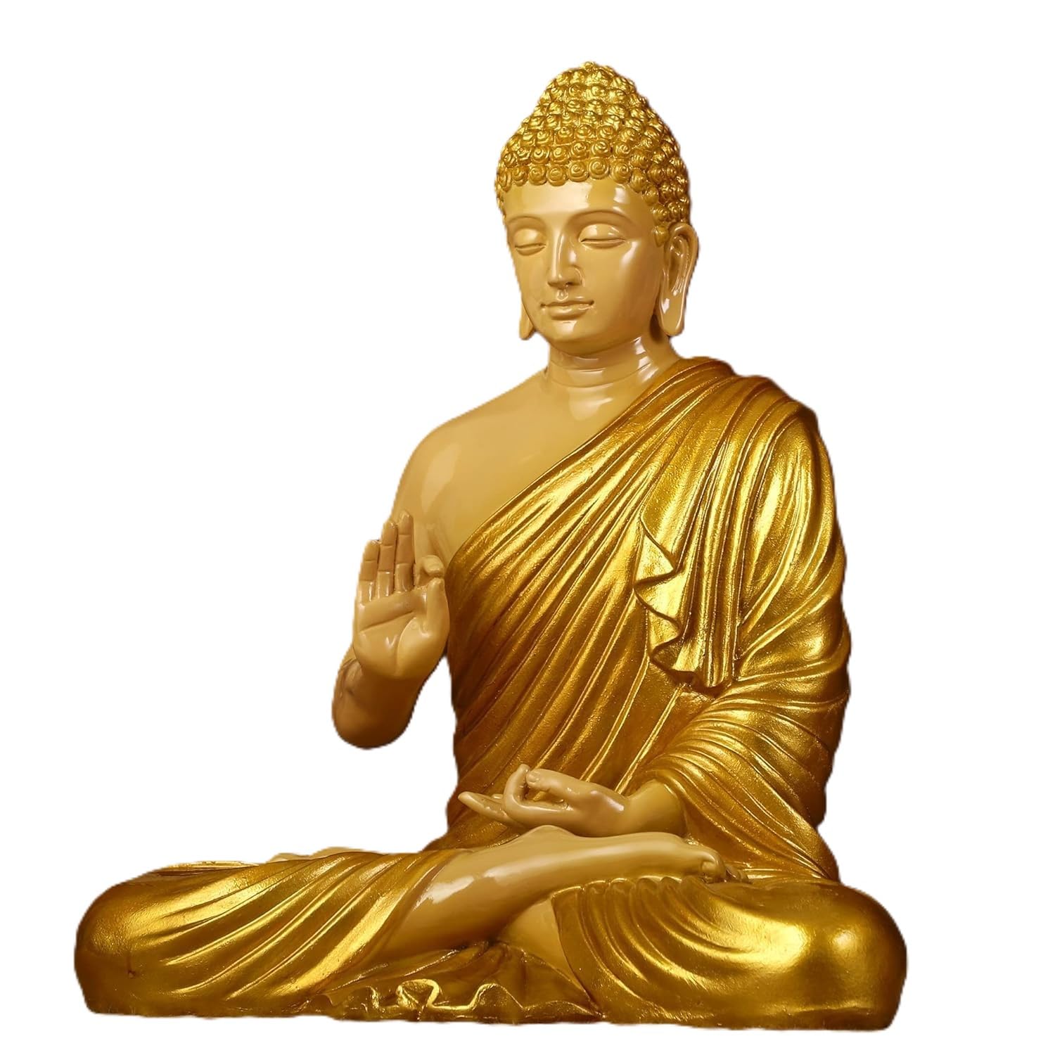 Fibreglass 2 Feet Buddha Statue for Home Decor Big Size Idols Living Room Door Entrance Decoration Items Decorative Showpiece, Decor Items for home and office (2 Feet Cream & Golden)