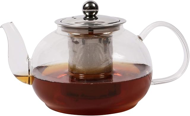 ORNAMI Heat-Resistant Borosilicate Glass Teapot with Stainless Steel Infuser Strainer and Lid - Steeping Clear Teapot for Loose Tea (600 ml)