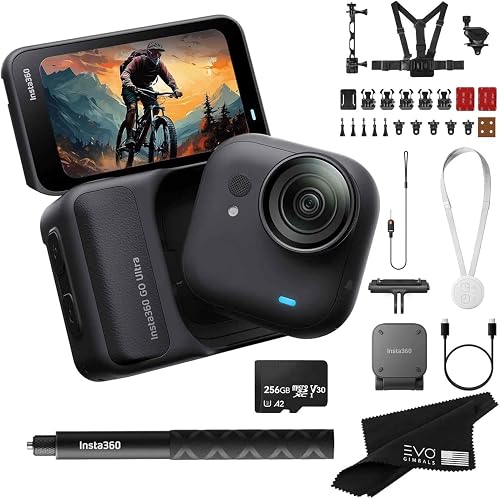 Insta360 GO Ultra Standard Black Bike Bundle- Tiny Mighty Hands-Free 4K Cam, Lightweight, Low Light Excellence, | Bundle Includes Selfie Stick, Quick Release Mount, Bike Bundle, 256GB Card