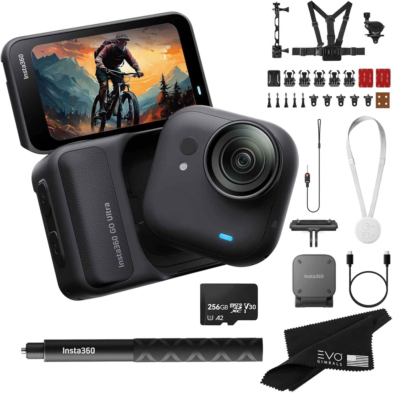 Insta360 GO Ultra Standard Black Bike Bundle- Tiny Mighty Hands-Free 4K Cam, Lightweight, Low Light Excellence, | Bundle Includes Selfie Stick, Quick Release Mount, Bike Bundle, 256GB Card-image-11