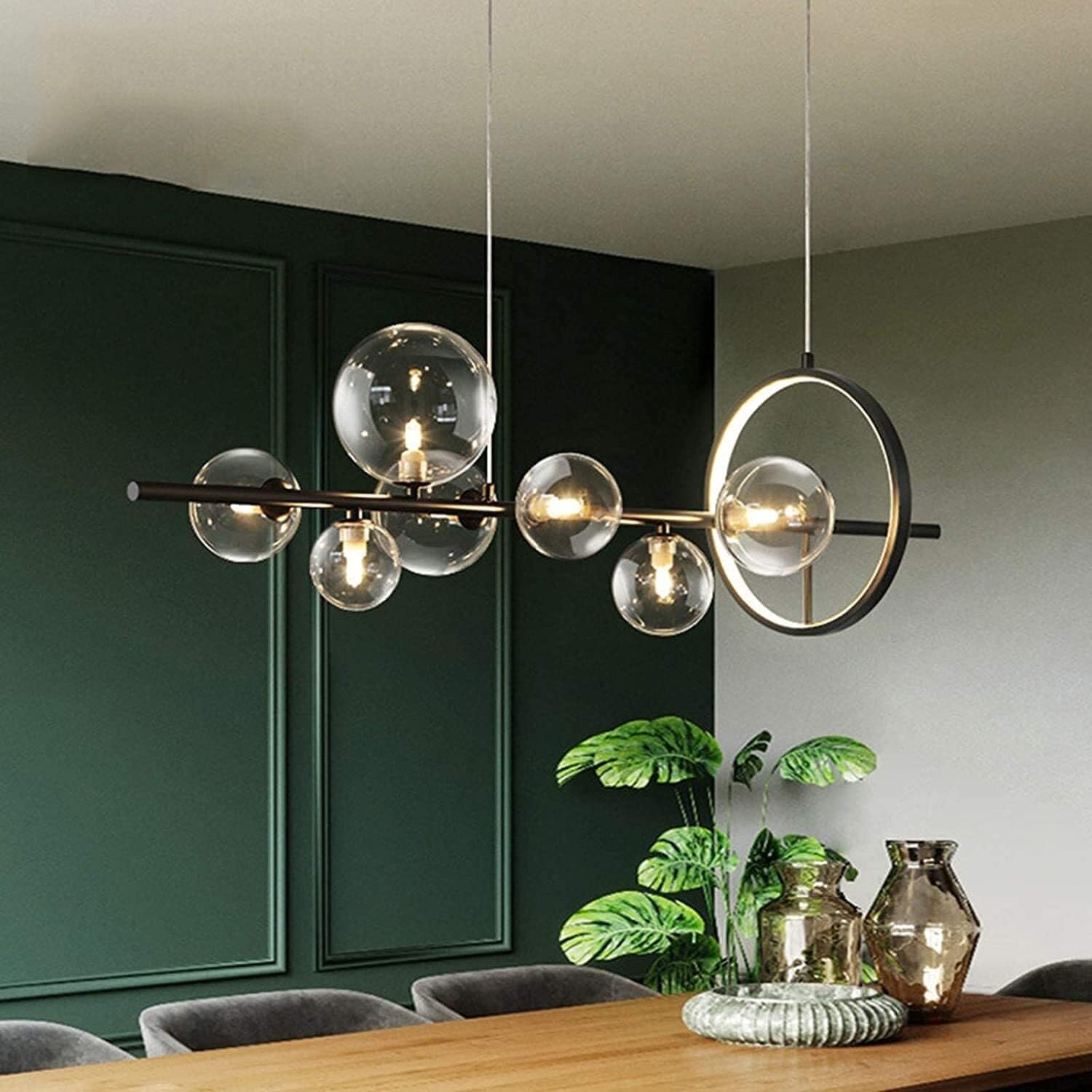 HYJAUSXB Modern Clear Glass Globe Linear Pendant Light Fixture Chandelier for Ceiling Decor Bubble Lighting with Decorative Hanging Lamp Lights