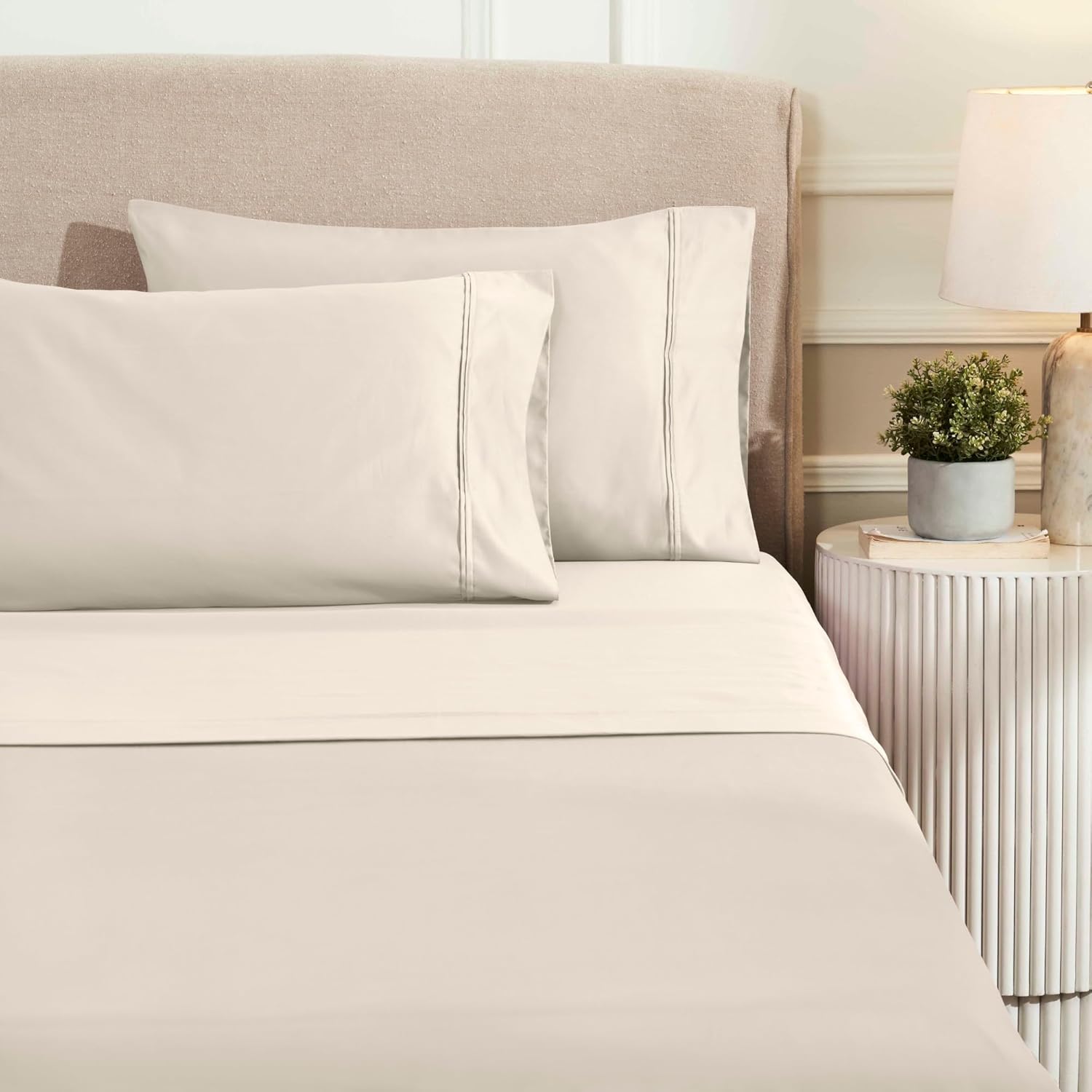 Superior 1200 Thread Count Egyptian Cotton Sheet Set, Bedroom Sheets, Modern Home Essentials, Luxury Bedding, 1 Elastic Deep Pocket Fitted Bed Sheet, 1 Flat Sheet, 2 Pillowcases, King, Ivory